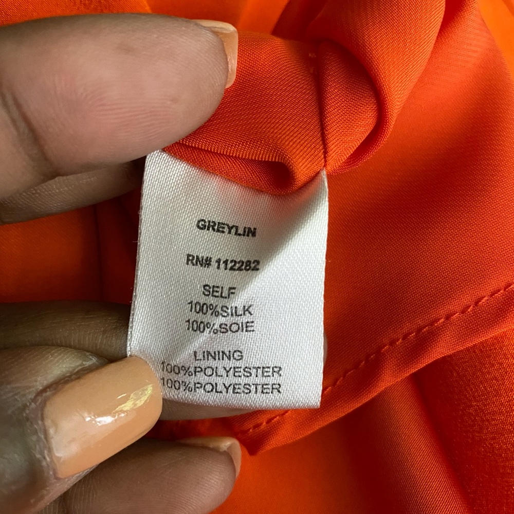 Greylin Silk Dress MAGGIE Faux Wrap Orange, Size S - Picture 11 of 12